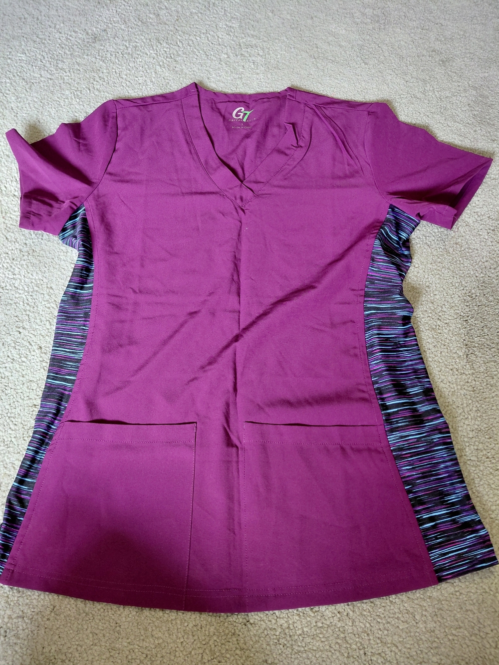 Women's V-Neck Scrub Top with Side Panel Accent